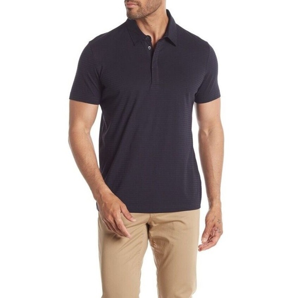 THEORY Men's Black Gray Striped Claude Short Sleeve Polo Shirt Size Medium - Picture 1 of 7